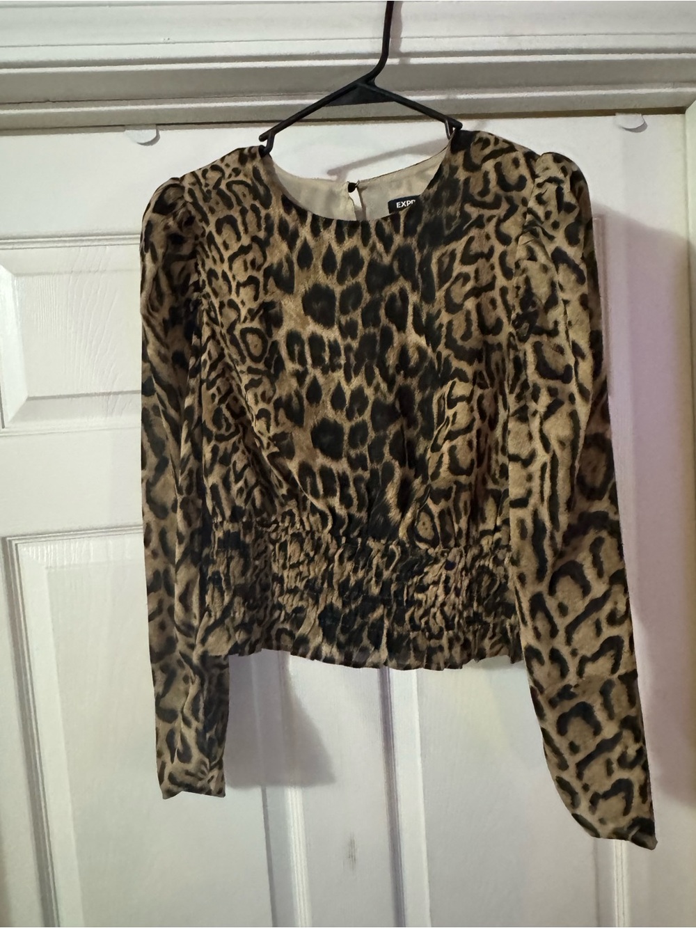 Express Leopard Print Long Sleeve Blouse - Tan and Black